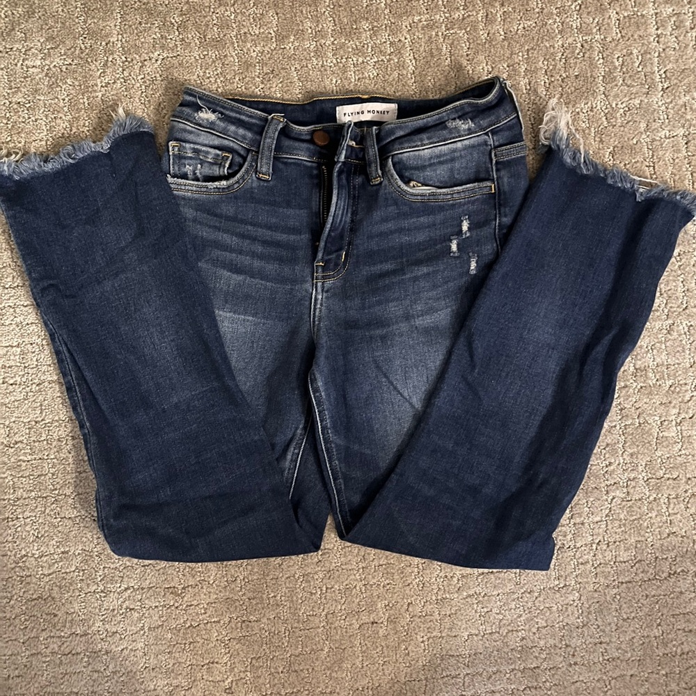 Flying Monkey Women's Dark Blue Frayed Hem Jeans
